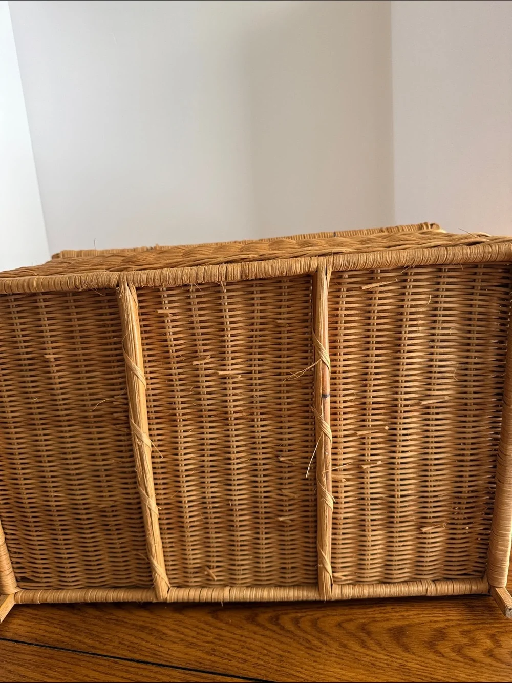 Vintage Natural Wicker Storage Basket with Handle - Tan